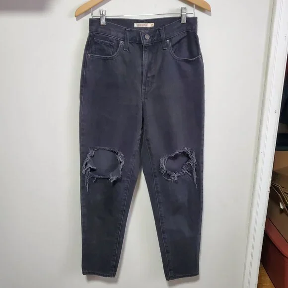 LEVI'S High Waisted Mom Jean Tapered Leg Stretch Distressed Black Women 28 x 28" - Picture 2 of 16